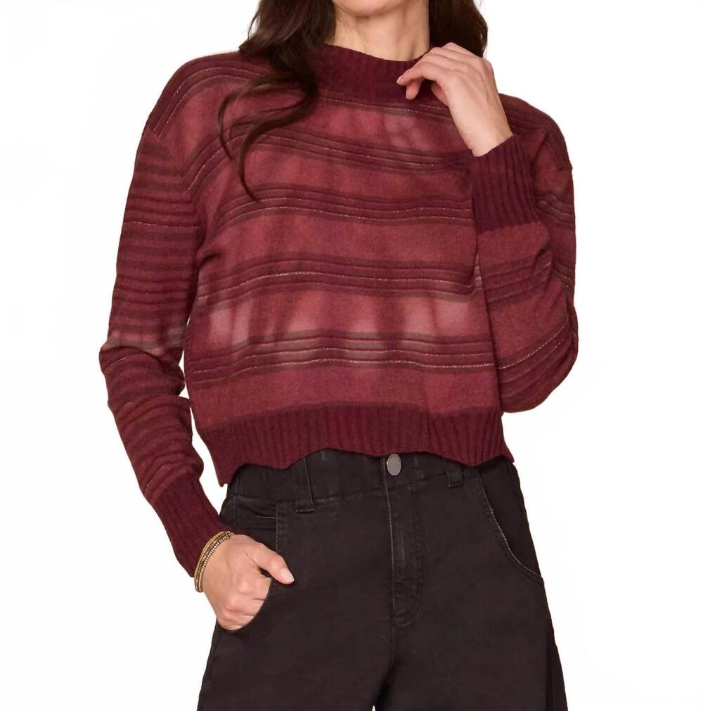 NEW DEMOCRACY wavy scallop hem stripe mix tie dye sweater in burgandy